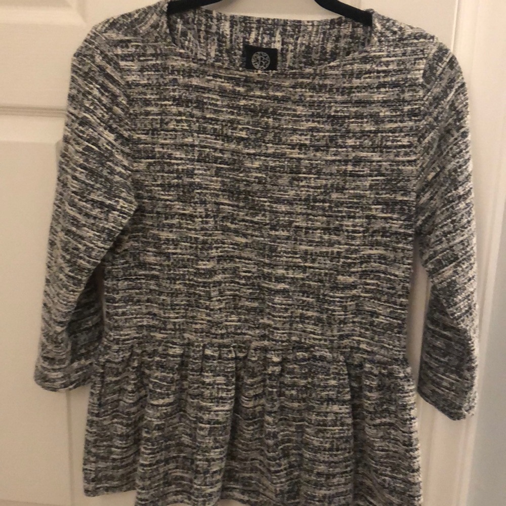 Bobeau Black and White Tweed Peplum Top